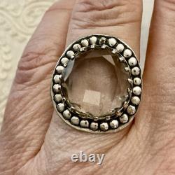 Huge Hand-Cut Topaz, Solid Silver, Large Antique Ring, Designer