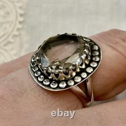 Huge Hand-Cut Topaz, Solid Silver, Large Antique Ring, Designer