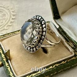Huge Hand-Cut Topaz, Solid Silver, Large Antique Ring, Designer