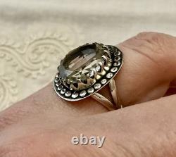 Huge Hand-Cut Topaz, Solid Silver, Large Antique Ring, Designer