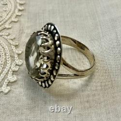 Huge Hand-Cut Topaz, Solid Silver, Large Antique Ring, Designer