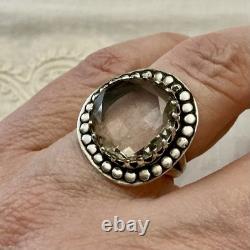 Huge Hand-Cut Topaz, Solid Silver, Large Antique Ring, Designer