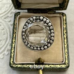 Huge Hand-Cut Topaz, Solid Silver, Large Antique Ring, Designer
