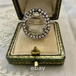 Huge Hand-Cut Topaz, Solid Silver, Large Antique Ring, Designer
