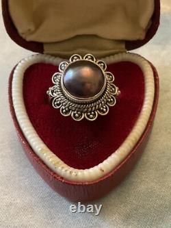 Huge Tahitian Gray Pearl, Solid Silver, Beautiful Antique Ring