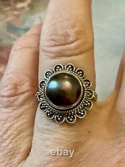 Huge Tahitian Gray Pearl, Solid Silver, Beautiful Antique Ring