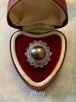 Huge Tahitian Gray Pearl, Solid Silver, Beautiful Antique Ring