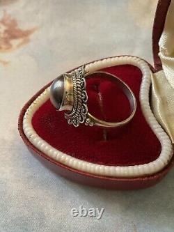 Huge Tahitian Gray Pearl, Solid Silver, Beautiful Antique Ring