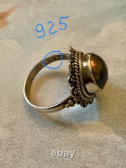 Huge Tahitian Gray Pearl, Solid Silver, Beautiful Antique Ring
