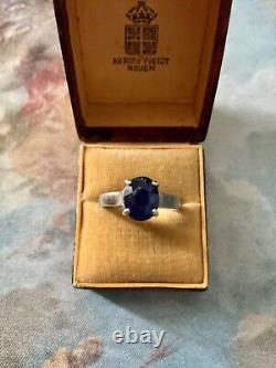 IMPOSING SOLITAIRE GENUINE SAPPHIRE + 3 Carat ANCIENT SOLID SILVER RING