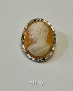 ITALIAN CAMEO ANTIQUE BROOCH Solid Silver 800 MARCASITES ART DECO