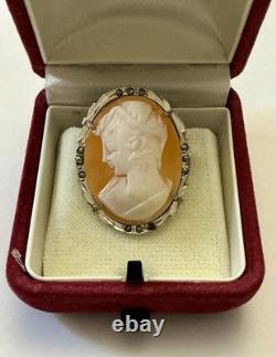 ITALIAN CAMEO ANTIQUE BROOCH Solid Silver 800 MARCASITES ART DECO