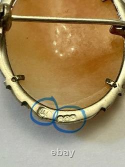 ITALIAN CAMEO ANTIQUE BROOCH Solid Silver 800 MARCASITES ART DECO