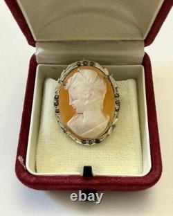 ITALIAN CAMEO ANTIQUE BROOCH Solid Silver 800 MARCASITES ART DECO