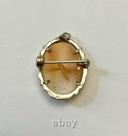 ITALIAN CAMEO ANTIQUE BROOCH Solid Silver 800 MARCASITES ART DECO Signed