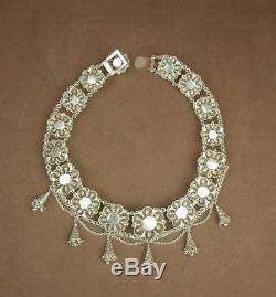 Important Ancient Necklace In Solid Silver Waterproof Riche Floral Decor 110g