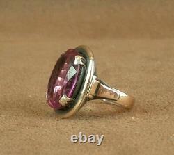 Important Ancient Ring Silver Massive And Gold 18k Poincon Mixed Pierre Violette