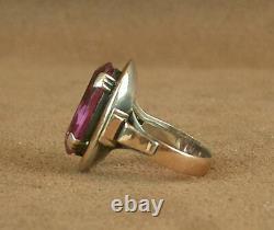 Important Ancient Ring Silver Massive And Gold 18k Poincon Mixed Pierre Violette