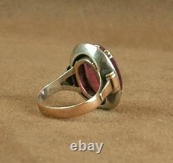 Important Ancient Ring Silver Massive And Gold 18k Poincon Mixed Pierre Violette