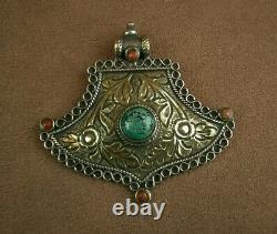 Important Ancient Silver Pendant Massif Tibetan Turquoise Coral Afghan