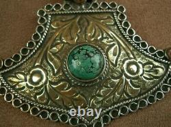 Important Ancient Silver Pendant Massif Tibetan Turquoise Coral Afghan