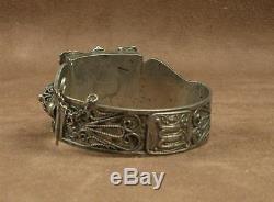 Important Antique Berber Bracelet In Sterling Silver North Africa Poincon Crab