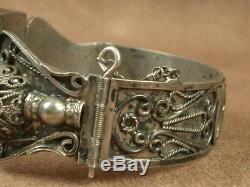 Important Antique Berber Bracelet In Sterling Silver North Africa Poincon Crab