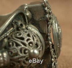 Important Antique Berber Bracelet In Sterling Silver North Africa Poincon Crab