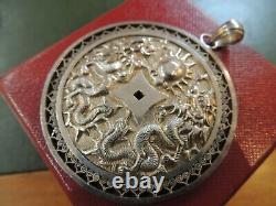 Important Antique Pendant Engraved In Solid Silver With Asian Symbols