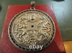 Important Antique Pendant Engraved In Solid Silver With Asian Symbols