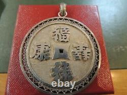 Important Antique Pendant Engraved In Solid Silver With Asian Symbols