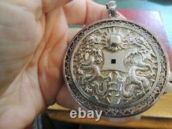 Important Antique Pendant Engraved In Solid Silver With Asian Symbols