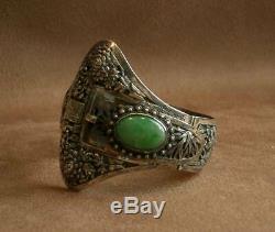 Important Old Cuff Bracelet In Sterling Silver & Stone China Indochina