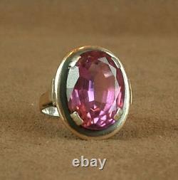 Important Old Ring Sterling Silver And 18k Gold Mixed Poincon Pierre Violette