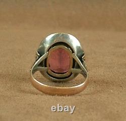 Important Old Ring Sterling Silver And 18k Gold Mixed Poincon Pierre Violette