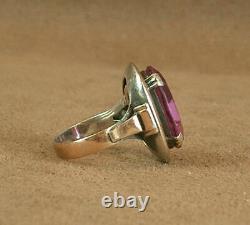 Important Old Ring Sterling Silver And 18k Gold Mixed Poincon Pierre Violette