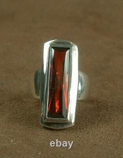 Important Old Ring Tank In Silver Massive Sertie Grosse Pierre Red