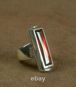 Important Old Ring Tank In Silver Massive Sertie Grosse Pierre Red