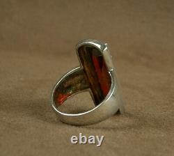 Important Old Ring Tank In Silver Massive Sertie Grosse Pierre Red