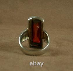 Important Old Ring Tank In Silver Massive Sertie Grosse Pierre Red