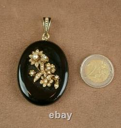 Important Pendentif Ancien Onyx Perles - Or 18k 19th Napoleon III Reliquaire