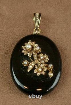 Important Pendentif Ancien Onyx Perles - Or 18k 19th Napoleon III Reliquaire