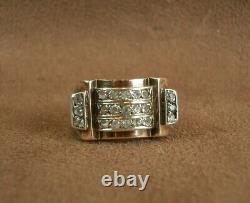 Important Tank Ring Ancient Art Deco Silver And Gold Massive White Stones