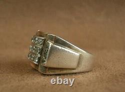 Important Tank Ring Ancient Art Deco Silver And Gold Massive White Stones