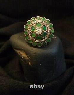 Imposing Old Ring/ Austro-hungarian Style/ Silver Massive Zircon Emerald