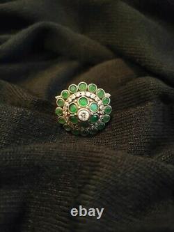 Imposing Old Ring/ Austro-hungarian Style/ Silver Massive Zircon Emerald