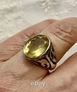 Impressive Antique Ring with Beautiful Genuine Citrine in Ornate Solid Silver
