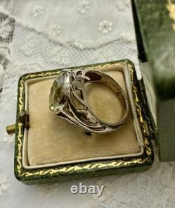Impressive Antique Ring with Beautiful Genuine Citrine in Ornate Solid Silver