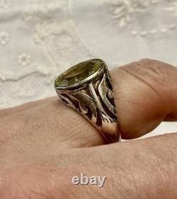 Impressive Antique Ring with Beautiful Genuine Citrine in Ornate Solid Silver