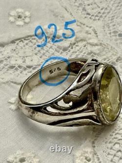 Impressive Antique Ring with Beautiful Genuine Citrine in Ornate Solid Silver